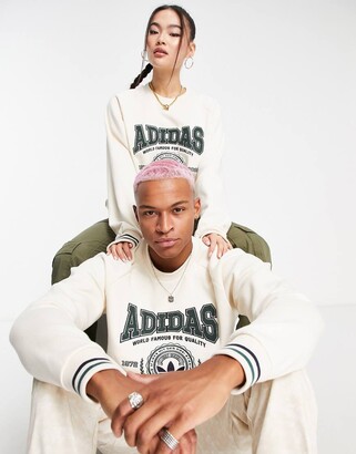 adidas originals preppy varsity large logo sweatshirt in off white