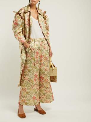 Simone Rocha Bow Trim Floral Brocade Trousers - Womens - Green Multi