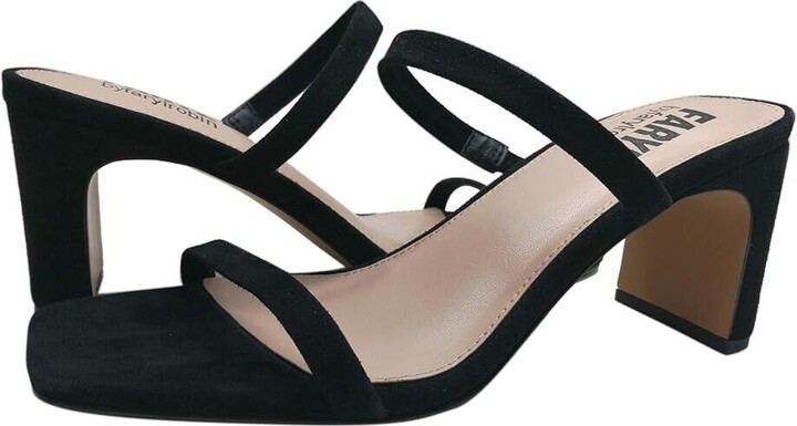 Faryl Robin Women's FARYL by Analisa Sandals Black Suede Slip On Block Heel KHD863