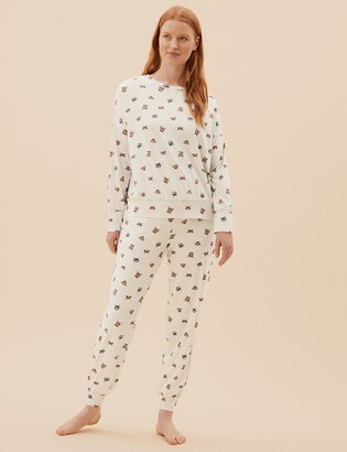 Cotton Rich Cat Print Pyjama Set Marks & Spencer Women Clothing Loungewear Pajamas 