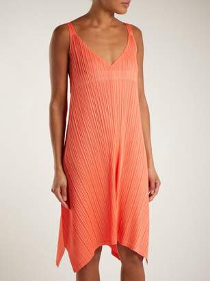 Pleats Please Issey Miyake Pleated V Neck Dress - Womens - Coral