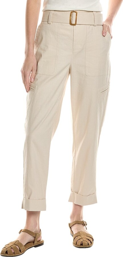 Belted Linen-Blend Pant