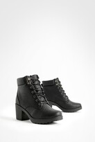 Thumbnail for your product : boohoo Wide Fit Lace Up Heeled Hiker Boots