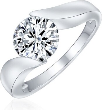 Bling Jewelry BlingJewelryModern3CTRoundCZTensionSetSolitairePromiseRingwithPlainBandinSterlingSilverSize-5