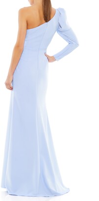 Mac Duggal One-Shoulder Long Sleeve Satin Gown