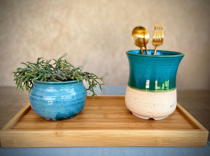 Etsy Turquoise Ceramic Utensil Holder Handmade Kitchen Organizer