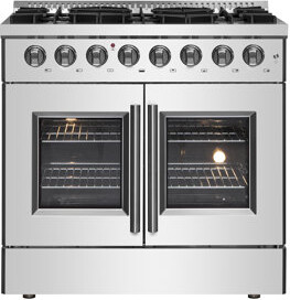 Forno Galiano 30-inch French Door Dual Fuel Range All Stainless Steel with 5 Sealed Burners, 4.32 cu.ft.