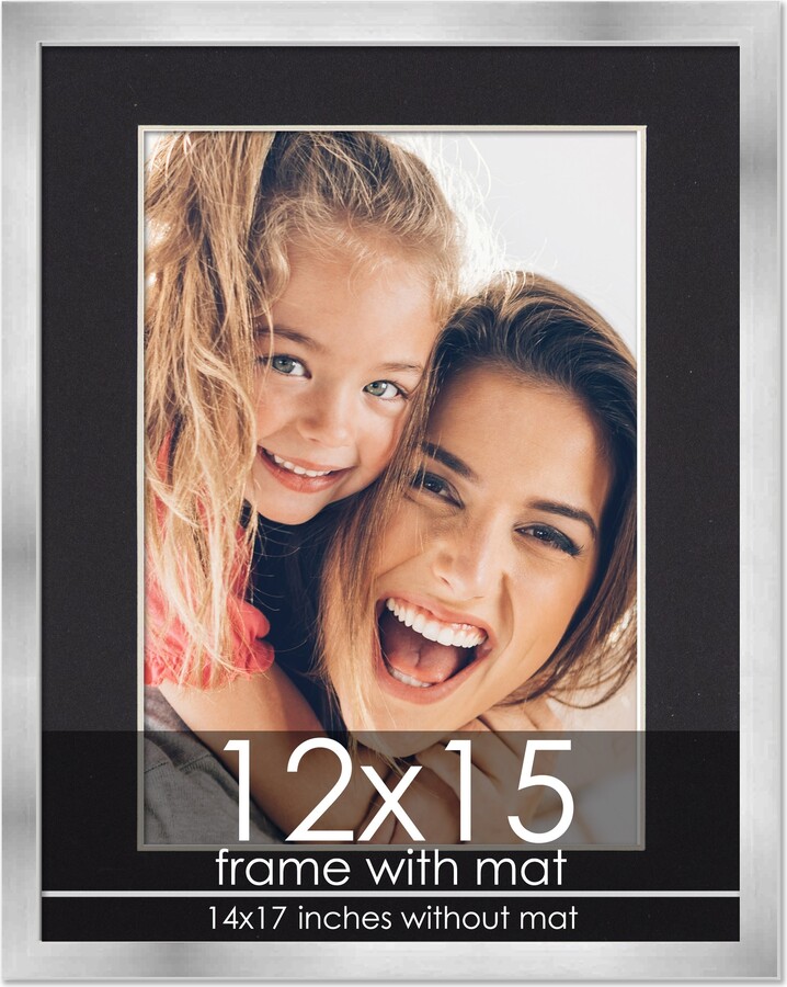 PosterPalooza 12x15 Frame with Mat Silver 14x17 Frame Wood Made