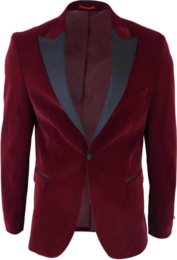 Infinity Leather Mens Burgundy Velvet Dinner Tuxedo Suit Jacket Blazer