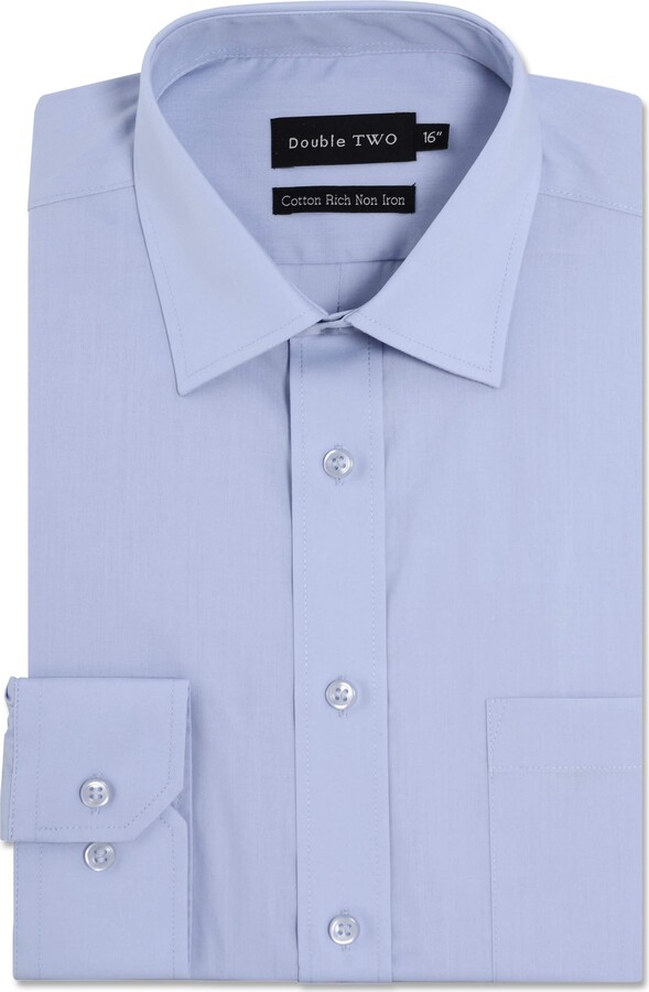 Double Two Men's Sky Blue Long Sleeve Non-Iron Cotton Rich Shirt (21 ...