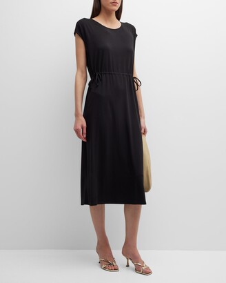 Eileen Fisher Short-Sleeve Drawstring Jersey Midi Dress