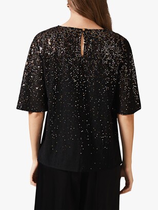 Phase Eight Graduated Sequin Blouse, Black