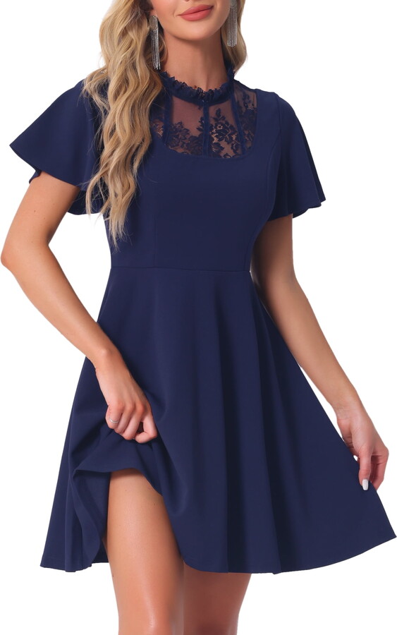 DARING DIVA Women’s Lace Mesh Halter Neck Gothic Midi Dresses S Dark Blue