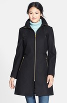 Thumbnail for your product : Via Spiga Faux Leather Trim Zip Front Wool Blend Coat (Online Only)