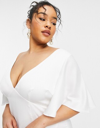 ASOS Curve ASOS DESIGN Curve Serenity satin wedding dress with flutter  sleeve - ShopStyle