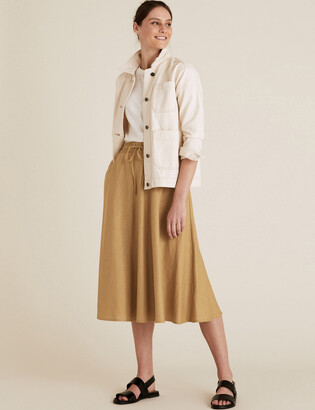 Marks and Spencer Linen Midi A-Line Skirt