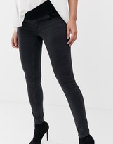 Thumbnail for your product : ASOS Maternity DESIGN Maternity high rise ridley 'skinny' jeans in washed black with under the bump waistband