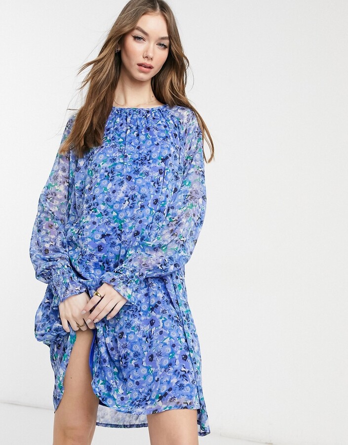 Vero Moda smock dress in blue floral - ShopStyle