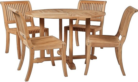 HiTeak Furniture Palm 5-Piece Teak Round Table Outdoor Dining Set in Brown