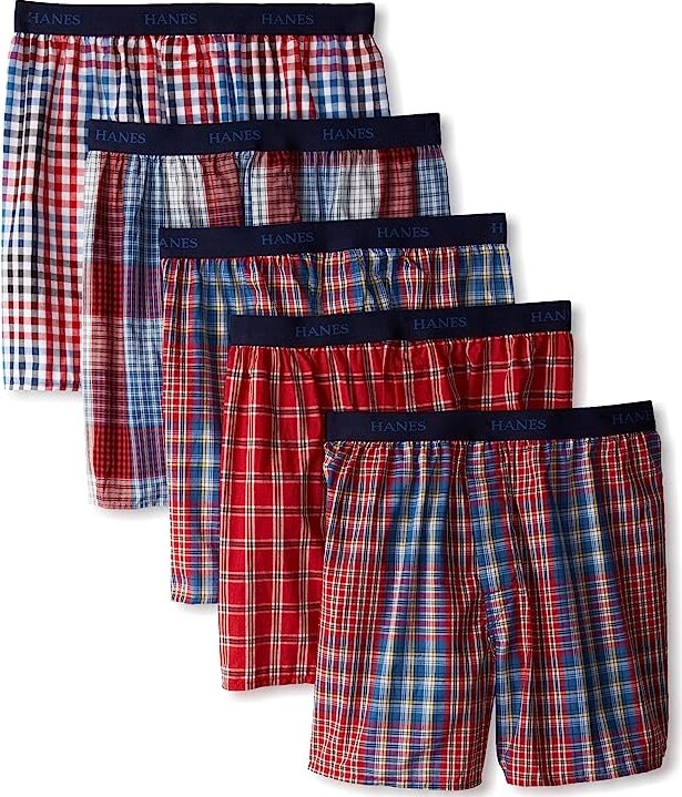 Hanes Men's Yarn Dye Exposed Waistband Boxer-Multiple Packs and Colors  (Assorted Plaid) Men's Underwear - ShopStyle Boxers