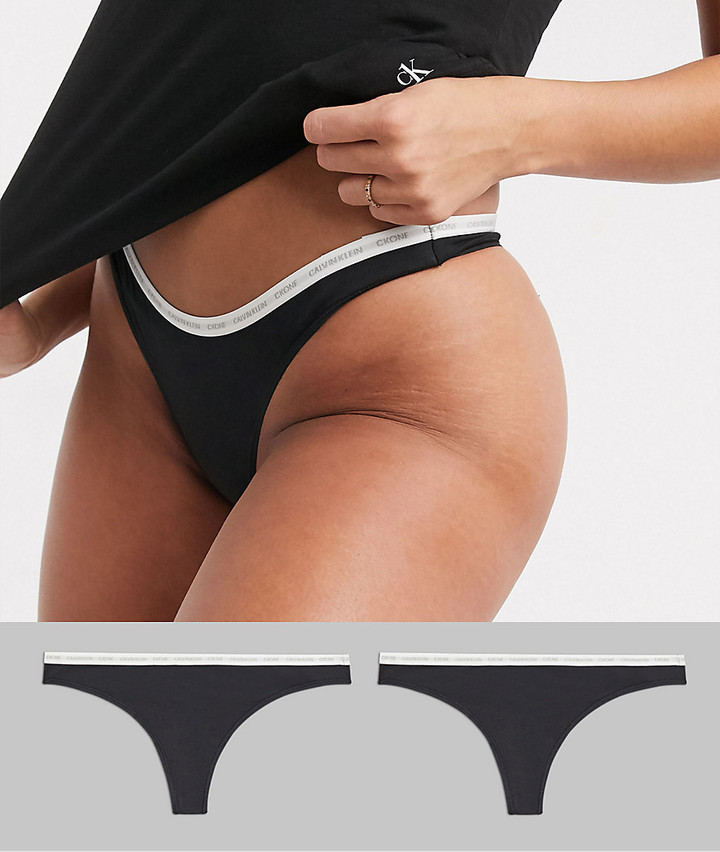 Calvin Klein One Cotton 2 pack thong in black - ShopStyle