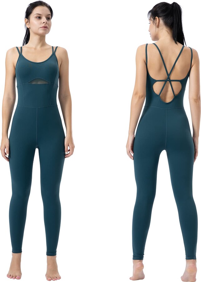 SUHK ASANA Women’s Bodysuit Sleeveless Bodycon Rompers Backless Cross