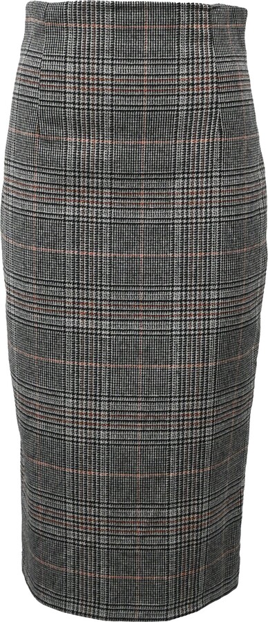 Iris & Ink Plaid Midi Pencil Skirt in Grey Wool