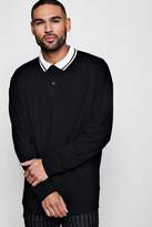 Thumbnail for your product : boohoo Oversized Polo In Long Sleeve With Tipped Collar