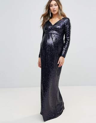 TFNC Maternity Wrap Over Sequin Maxi Dress