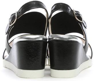 Luparense Lovell Black Leather Jewelled Sling Back Wedge Sandals