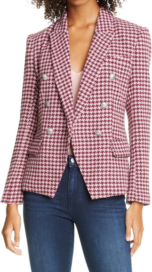 L'Agence Kenzie Double Breasted Houndstooth Tweed Blazer - ShopStyle