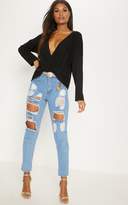 Thumbnail for your product : PrettyLittleThing Black Jersey Drape Wrap Top
