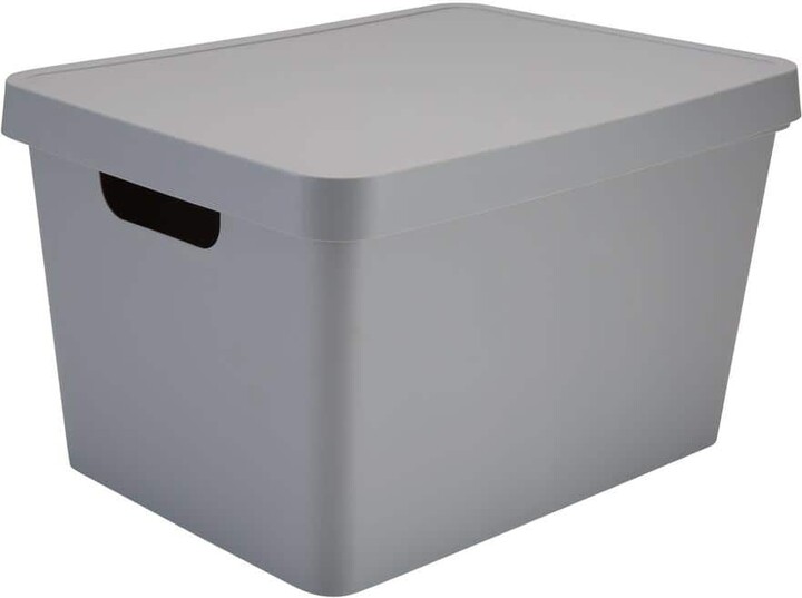 Simplify 8.58 in. H x 14.57 in. W x 10.91 in. D Gray Plastic Cube Storage Bin