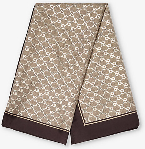 Womens Camel/Light Brown Gg Monogram Silk Carré Scarf