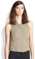 Thumbnail for your product : Theory Gema Silk Crop Military Top