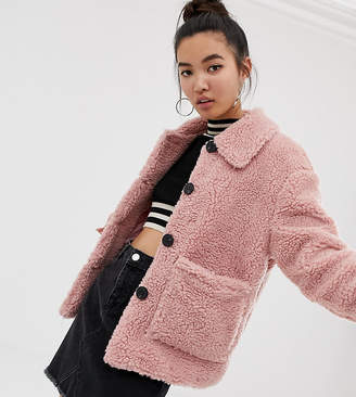 New Look teddy jacket with buttons in pink