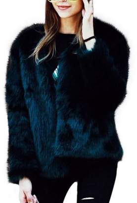 Forart Women's Winter Long Sleeve Faux Fur Coat Fluffy Warm Jacket Outwear