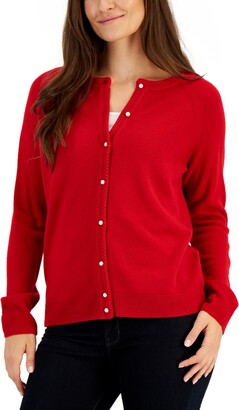 Karen Scott Petite Luxe Soft Faux Pearl-Button Cardigan, Created for Macy's