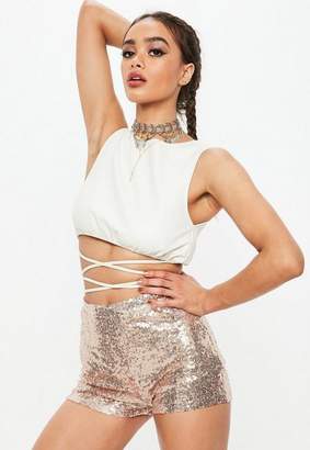 Missguided White Faux Leather Multi Wrap Crop Top