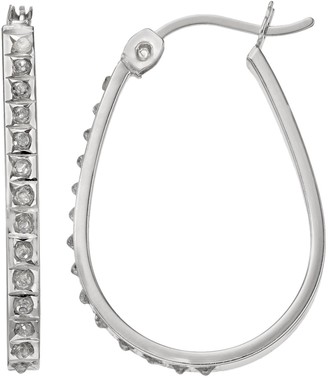 Diamond Mystique Platinum Over Silver Oval Hoop Earrings