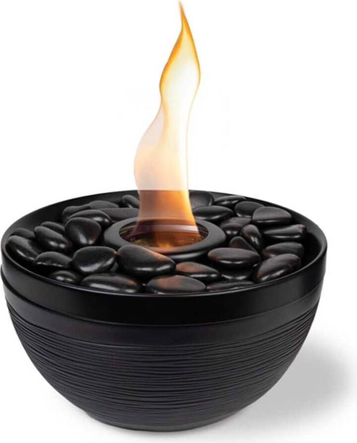 Sterno CandleLamp Medium Tabletop Firepit Onyx with Black Lid and Black Stones