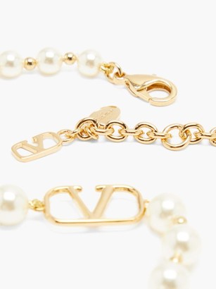 Valentino Garavani - V-logo Charm Faux-pearl Necklace - Pearl