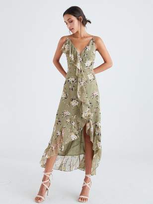 Forever Unique U Collection Floral Frill Maxi Dress - Green