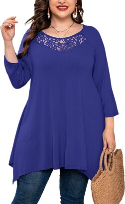 AusLook Plus Size Tunic for Women 3/4 Sleeve Shadow Rose 3X Lace Crewneck  Tops Christmas Clothing Flowy Blouse Loose Fit Babydoll Summer Fall Winter  Maternity Shirts Wear with Leggings - ShopStyle