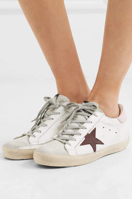 Golden Goose Superstar Distressed Leather And Suede Sneakers - White