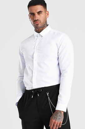 boohoo Mens White MAN Official Back Neck Embroidered Shirt, White