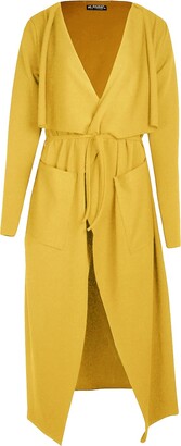 Fashion Star Womens Wrap Over Pocket Duster Trench Coat Ladies Tie Belted Midi Length Long Cardigan 8-26 Rose S/M (UK 8/10)