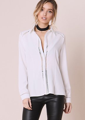 Missy Empire Sonnie White Crochet Detail Long Sleeved Shirt