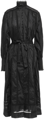 Zimmermann Oversized Belted Lace-trimmed Cotton-poplin Midi Dress