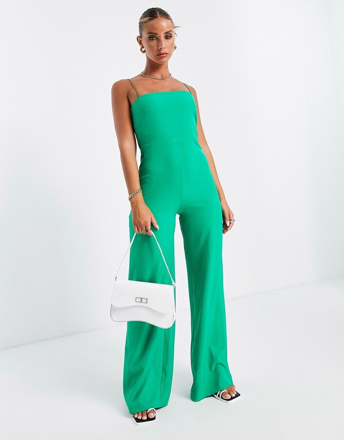Vesper square neck wide leg jumpsuit in green ShopStyle